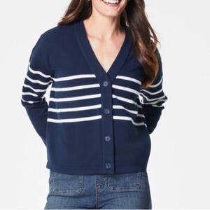 SPANX Navy Cardigan with White Stripes